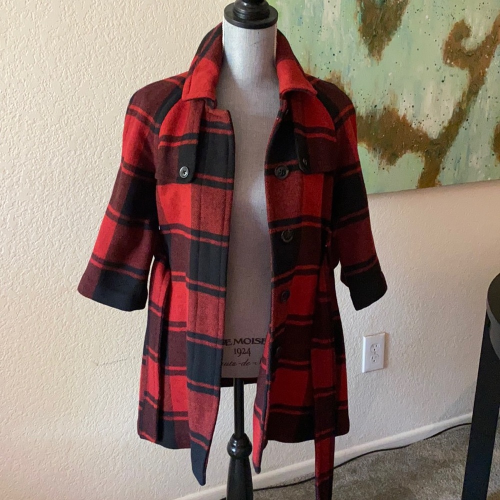 Gap XS red/black plaid wool coat